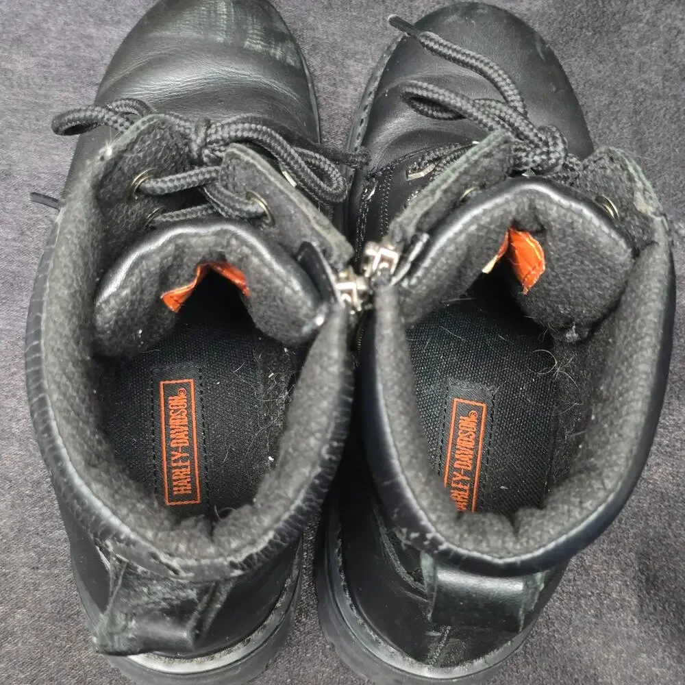 Harley Davidson Black Leather Steel Toe Boots Side Zip